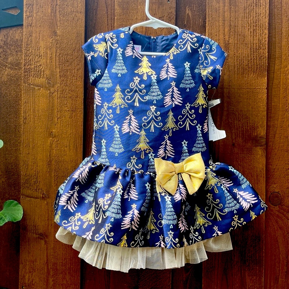 Bonnie Jean Bonnie Baby Christmas Tree Dress Navy Blue Size 2-2T, 2 pc, NWT